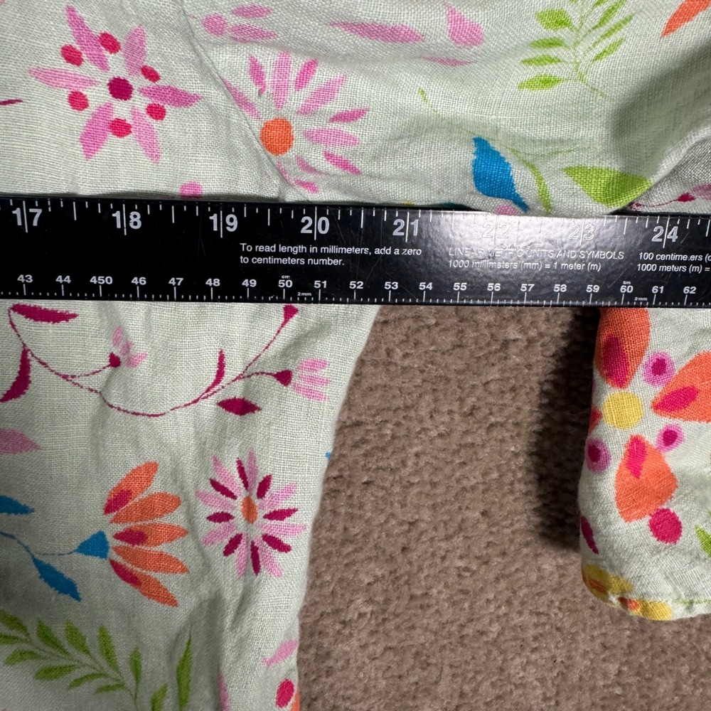 Habitat Button Front Top Womens Small Green Floral Linen 3/4 Sleeve Lagenlook - Picture 8 of 10